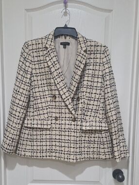 Ann Taylor Cream and Black Tweed Double-Breasted BlazerTaylor- Size 12